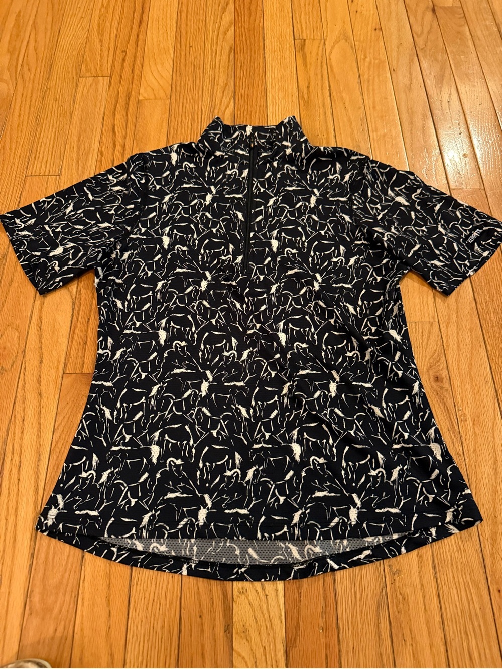 Kerrits Black & White Horse Print Short-Sleeve Quarter Zip Polo